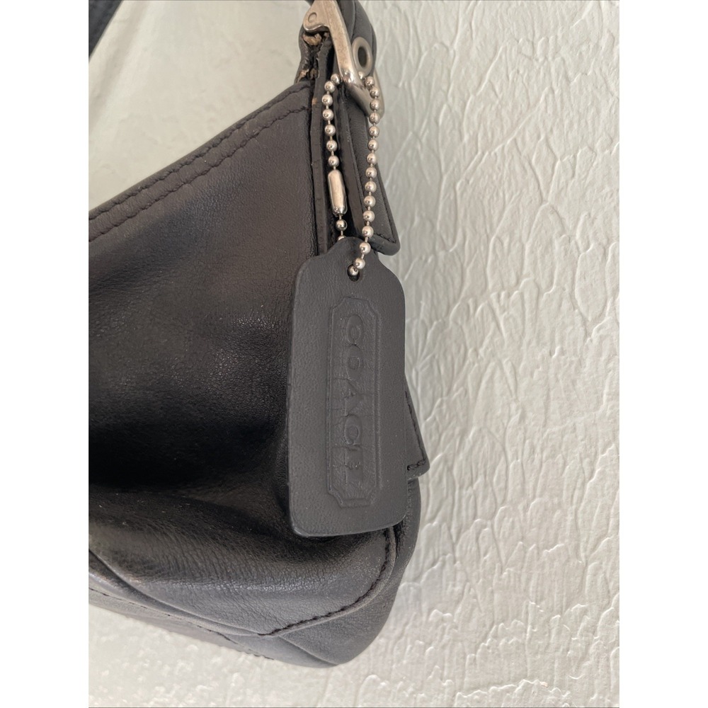 COACH Old 9844 Vintage Black Demi Baguette Leather Mini Hobo Bag Silver Hardware - Picture 4 of 14